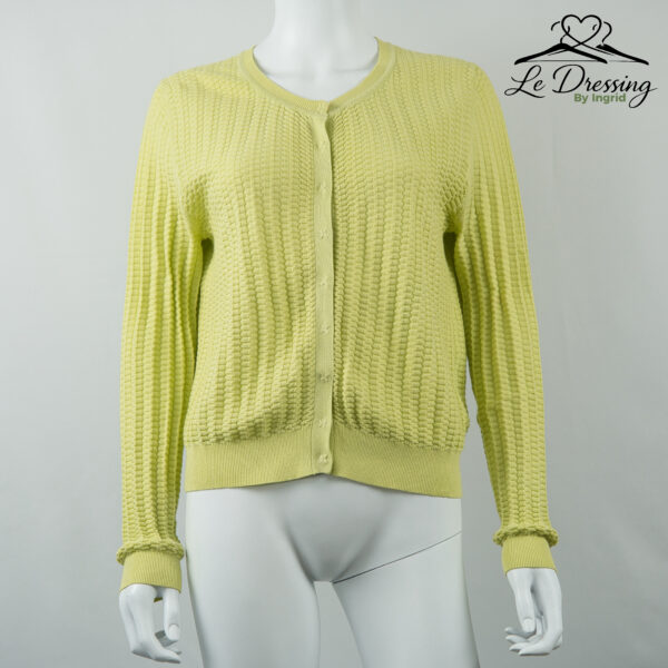 Gilet Paule Ka – Taille L (petit L) – Maille texturée vert anis