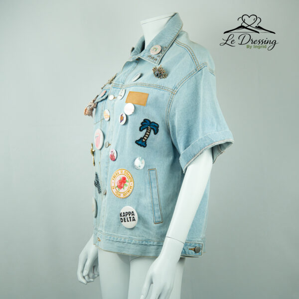 Veste en jean Clandestina customisée – Taille S (convient aussi à un M)