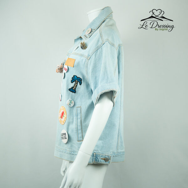 Veste en jean Clandestina customisée – Taille S (convient aussi à un M)