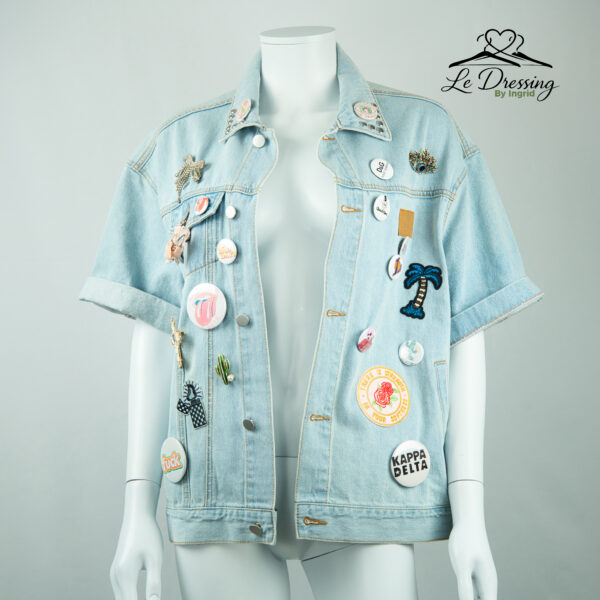 Veste en jean Clandestina customisée – Taille S (convient aussi à un M)