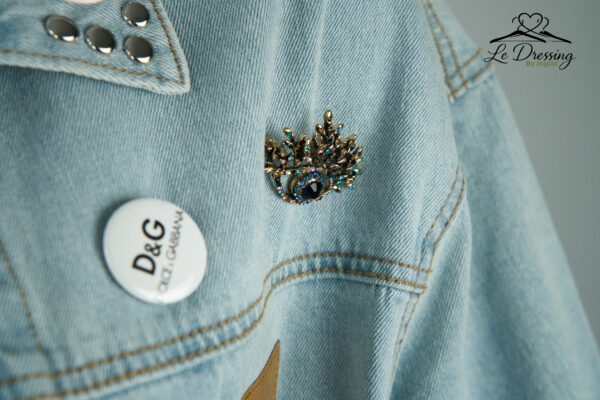 Veste en jean Clandestina customisée – Taille S (convient aussi à un M)