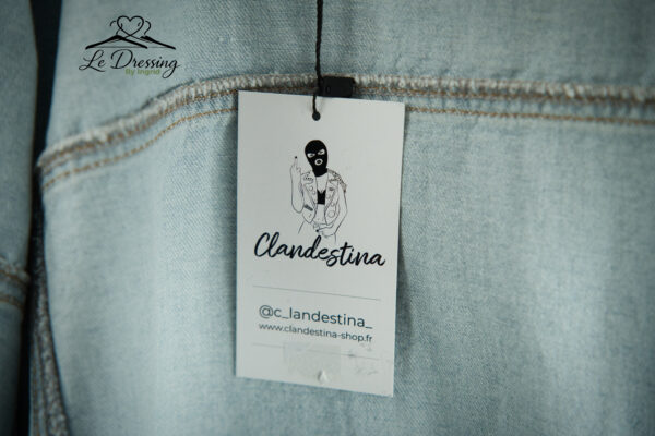 Veste en jean Clandestina customisée – Taille S (convient aussi à un M)